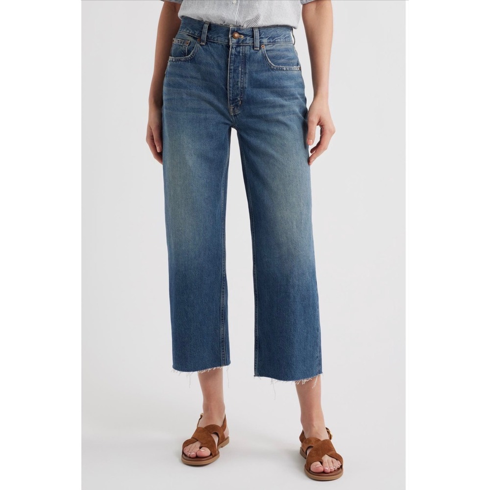 Madewell Low Slung Baggy Crop Wide Leg Jeans 28 Button Fly Raw Hem